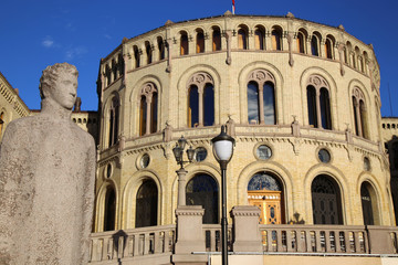 Fototapeta na wymiar Norwegian parliament Storting Oslo in central Oslo, Norway