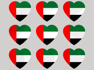 Heart with the flag of United Arab Emirates. I love the United Arab Emirates. United Arab Emirates flag icon set. Vector illustration.