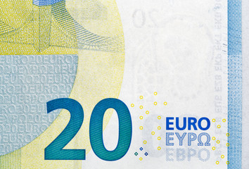 closeup of twenry Euro banknote