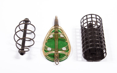 Feeders for fishing on a white background. Method feeder.