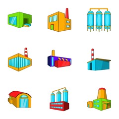 Production plant icons set. Cartoon illustration of 9 production plant vector icons for web