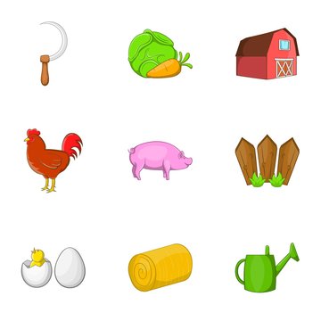 Farm icons set. Cartoon illustration of 9 farm vector icons for web