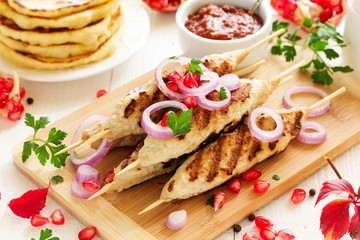 Grilled chicken kebabs.