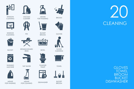 Set of BLUE HAMSTER Library cleaning icons