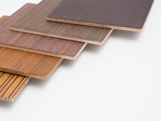 Samples of veneer wood on  white background. interior design select material for idea. 