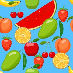 Seamless background with various fruits. Vector illustration