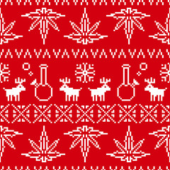 Pixel art christmas weed seamless vector background red