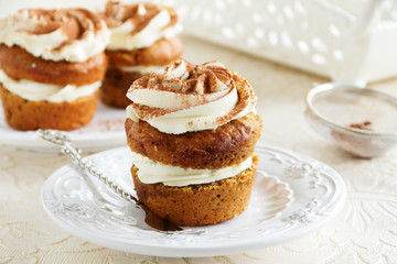 Cupcakes tiramisu with coffee syrup.