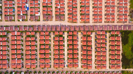 Top view aerial shot of Housing estate, Shot from drone