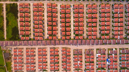 Top view aerial shot of Housing estate, Shot from drone