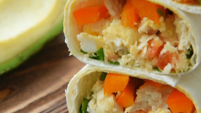 Ready burritos with chicken, cheese and vegetables