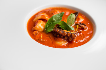 Tomato soup with seafood