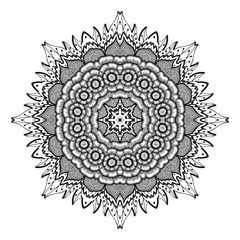 Vector illustration Zen Tangle, flower mandala. Doodle drawing. Coloring book anti stress for adults. Black white.