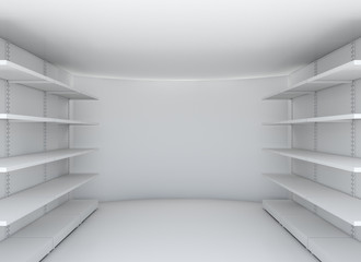 White room with steel shelves