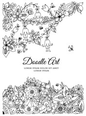 Vector illustration zentnagl, floral frame. Doodle drawing. Coloring book anti stress for adults. Black and white.