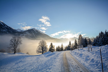 Vereiste Strasse in den Alpen bei Salzburg, Österreich Europa