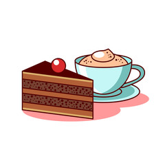 Coffee and cake  isolated on white background.