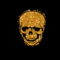 Golden skull. Vector illustration. Luxury background design with light, vibrant, glow and sparkle, glitter. Symbol of holiday, celebration. Luxury silver texture can be used for t-shirt