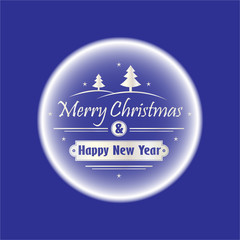 Merry Christmas and Happy New Year . Holiday blue background. Decorative design for card, banner, greeting, vintage decoration. Symbol of celebration, holiday. Vector illustration