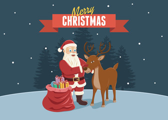 Merry Christmas Background - Santa Claus and Reindeer