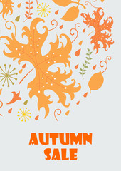 Fototapeta na wymiar Autumn sale background with colorful leaves