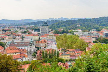 Fototapeta na wymiar Aerial view of Ljubljana city, Slovenia.