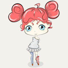 Cute little cartoon girl. Character design anime vector