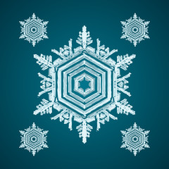 Snoflake_81 Christmas element: opaque crystal snowflakes on a dark turquoise background.