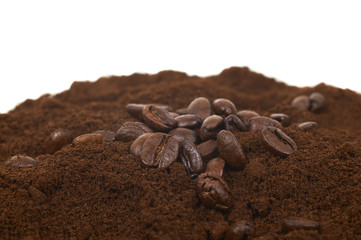 Grained Coffee With Roasted Beans