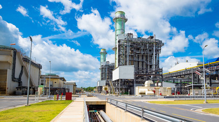 Combine cycle power plant against blue sky