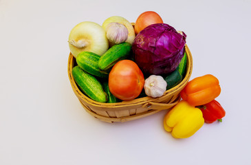 ripe fresh vegetables close-up White background