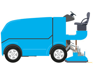 Blue modern cleaner for ice rink and stadium on white isolated white background. Vector illustration