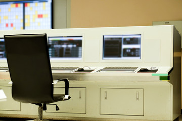 Interior of central control room of power plant