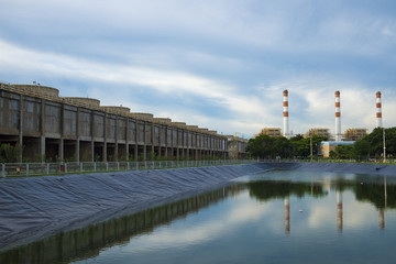Naklejka premium Water reservoir for agriculture made from rubber or plastic to make no leakage in power plant