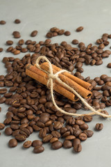 coffee beans and cinnamon close-up