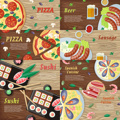 Set of National Dishes Flat Style Vector Banners