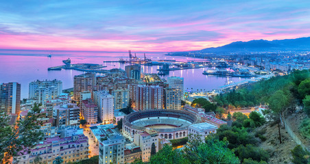 Sunset in Malaga - aerial view