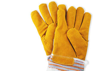 Yellow working gloves isolated on white background