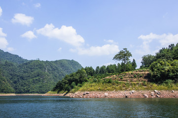 The lake and mountains scenery with blue sky