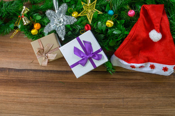 Fototapeta na wymiar Christmas gift boxes and fir tree