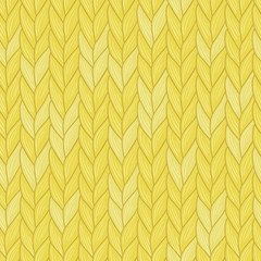 Knitted yellow seamless pattern. Natural warm knitted fabric. Winter woolen clothes. Hand drawn seamless background. Vector, Eps, added to swatch palette. For backgrounds, packaging and other designs.