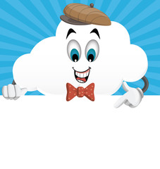 Fun Cartoon Cloud Character looking at a blank white page