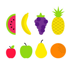 Set of bright flat fruits / cartoon style editable vector illustration, clip art