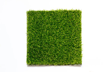 Artificial green grass plate on white background