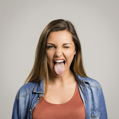 Woman with tongue out