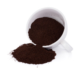 coffee powder on white background. top view