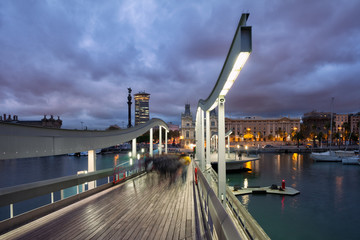 Barcelona from Rambla de Mar at Dusk