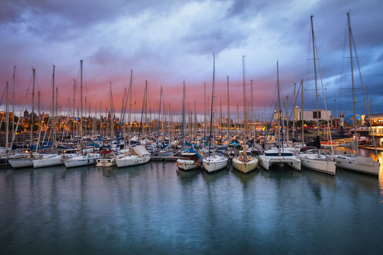 Port Vell Marina at Twilight in Barcelona