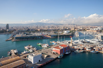 Fototapeta na wymiar Barcelona Port And Cityscape From Above