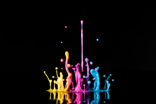 Аbstract sculptures of colorful splashes of paint. Dancing liqu